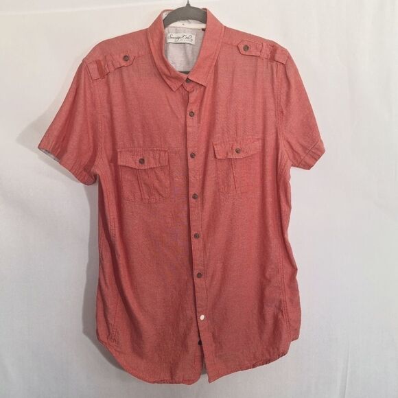 Sovereign Codes Men's Button Up Shirt Short Sleeve Red Classic Casual Large - Picture 1 of 9